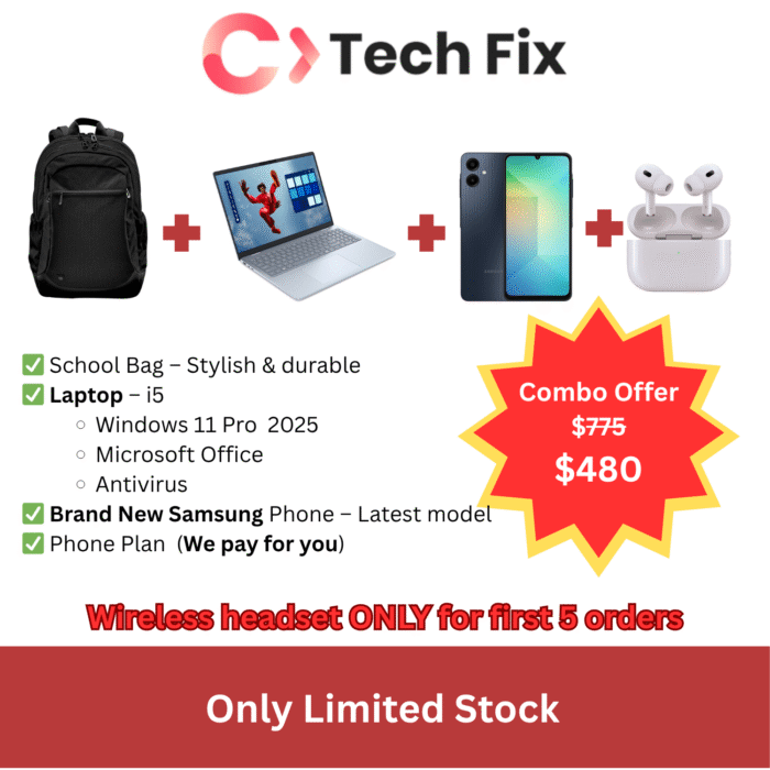 Combo Deal : Laptop. Phone, Bag, EarPods, Phone Plan